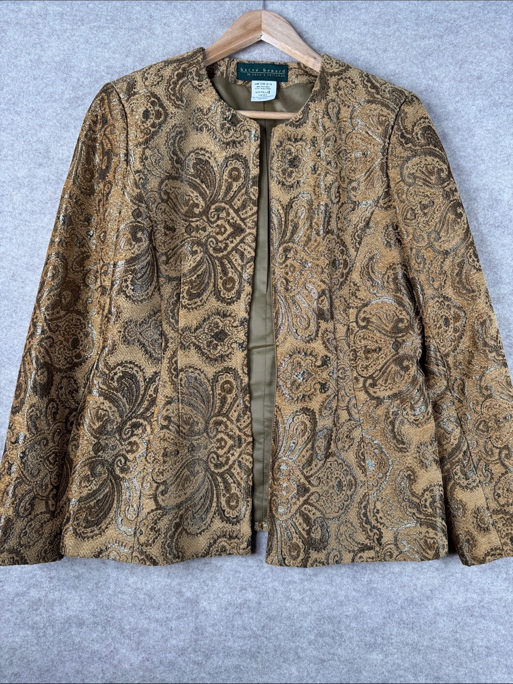 Harvé Benard Paisley Collarless Blazer in Gold